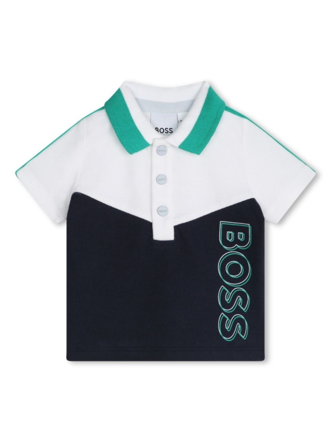 

Рубашка поло в стиле колор-блок с логотипом BOSS Kidswear, синий