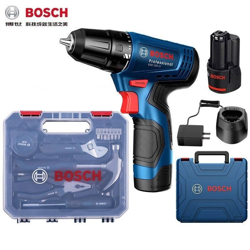 Шуруповерт Bosch GSR120-Li + набор инструментов, аккумулятор, зарядное устройство, кейс