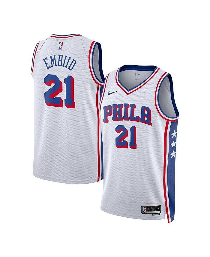 

Мужская и женская белая майка Joel Embiid Philadelphia 76ers Swingman — Association Edition Nike, белый