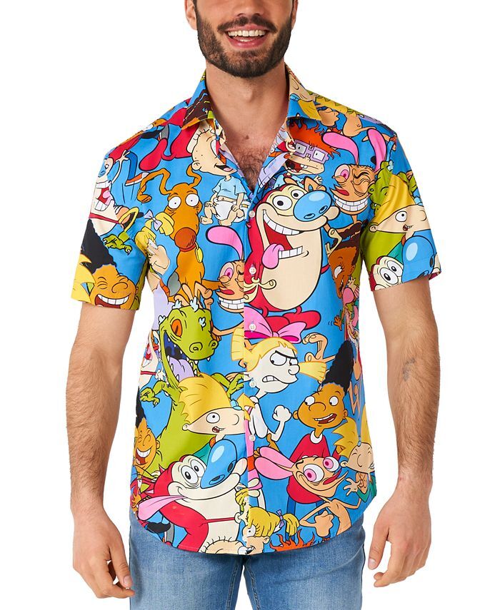 

Мужская рубашка с короткими рукавами и рисунком персонажей Nickelodeon OppoSuits, мультиколор