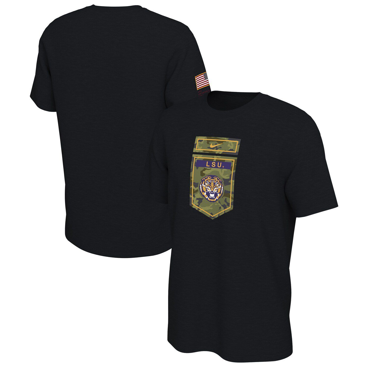 

Мужская черная камуфляжная футболка LSU Tigers Veterans Nike, Черный