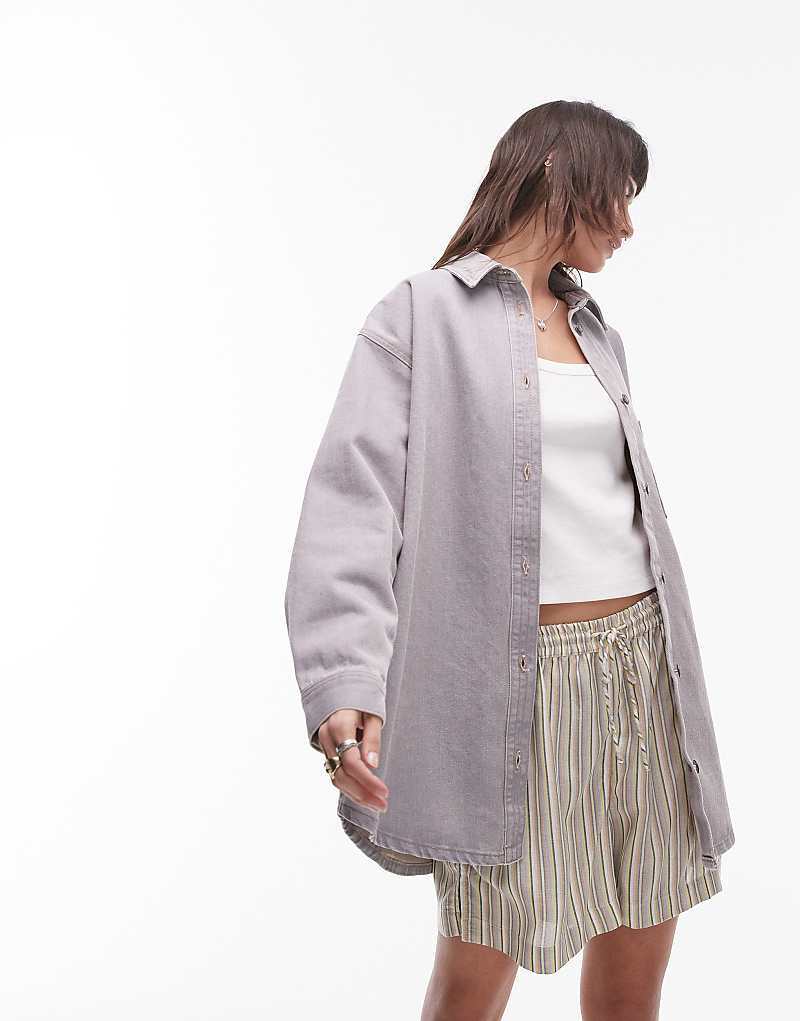 

Topshop — джинсовая куртка-рубашка серого цвета