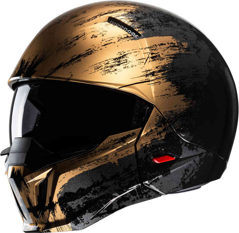 i20 Furia Реактивный шлем HJC, черный/бронзовый женский мотоциклетный шлем в стиле ретро полушлем с выдвижным градиентным солнцезащитным козырьком и маской локомотивами