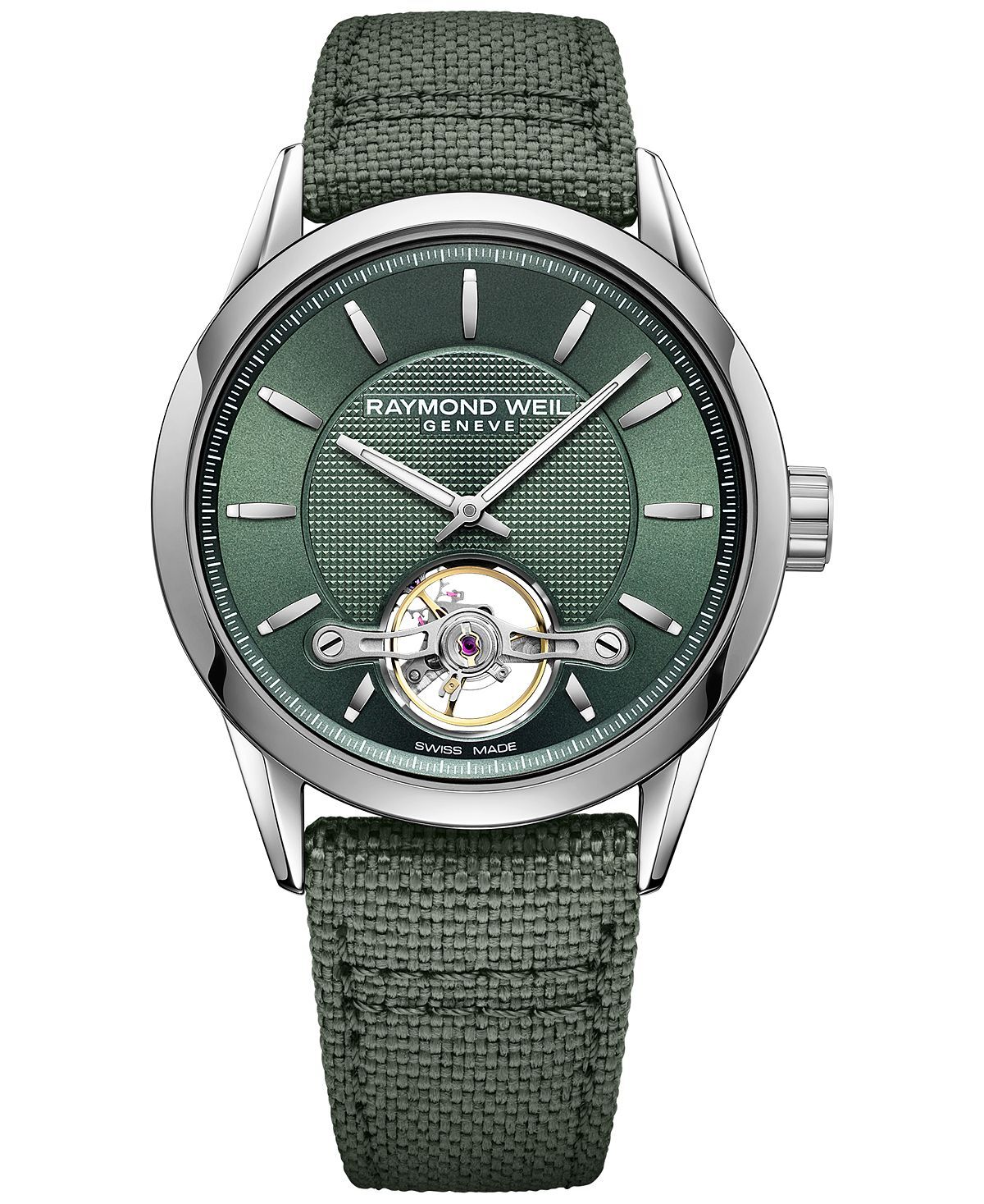 

Мужские швейцарские автоматические часы Freelancer Caliber RW1212 с зеленым холщовым ремешком, 43 мм Raymond Weil