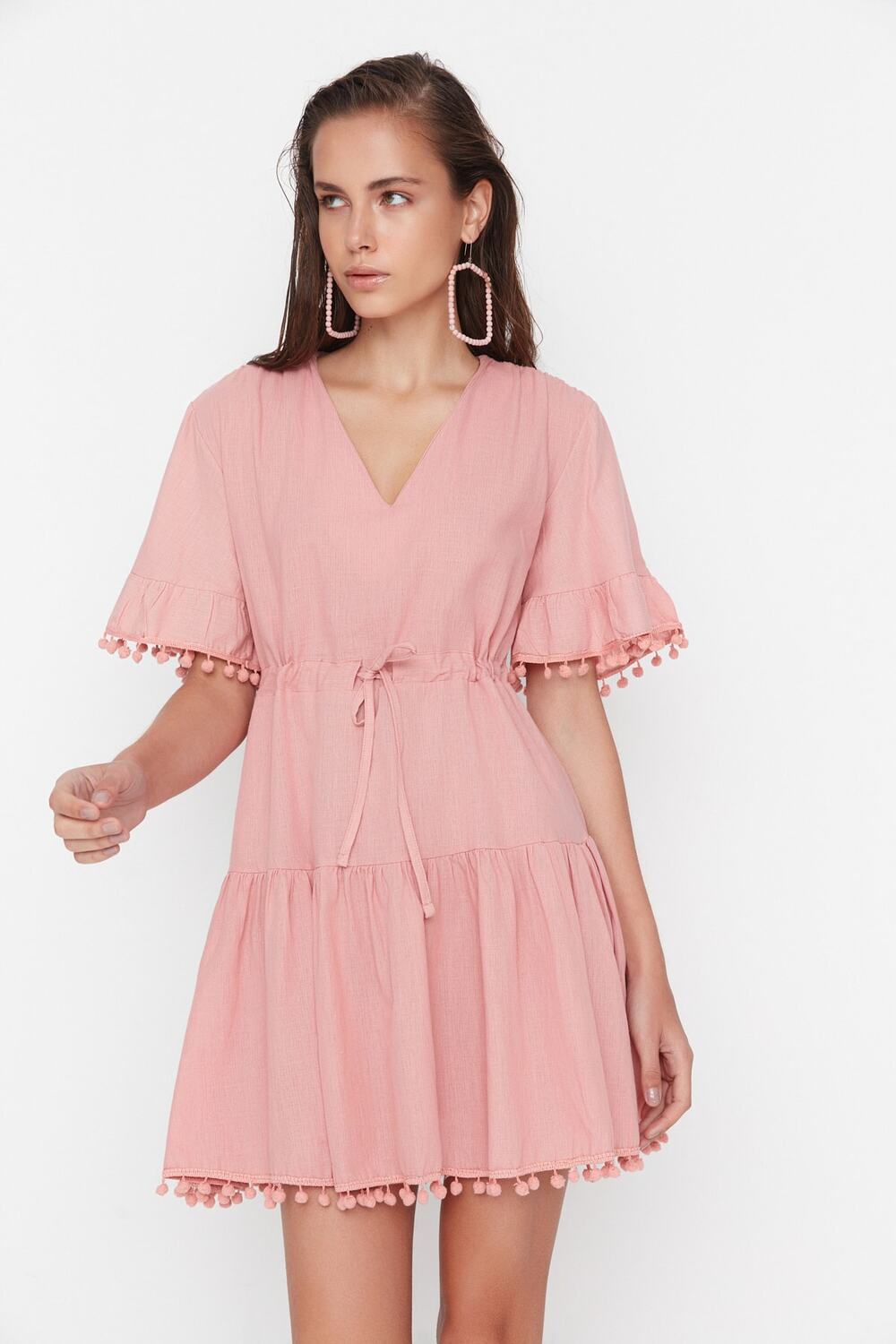 

Пляжное платье с помпоном Dusty Rose Trendyol, розовый