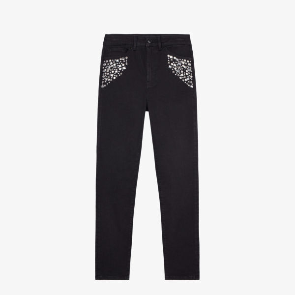 

Джинсы из эластичного денима с высокой посадкой и кристаллами The Kooples, черный