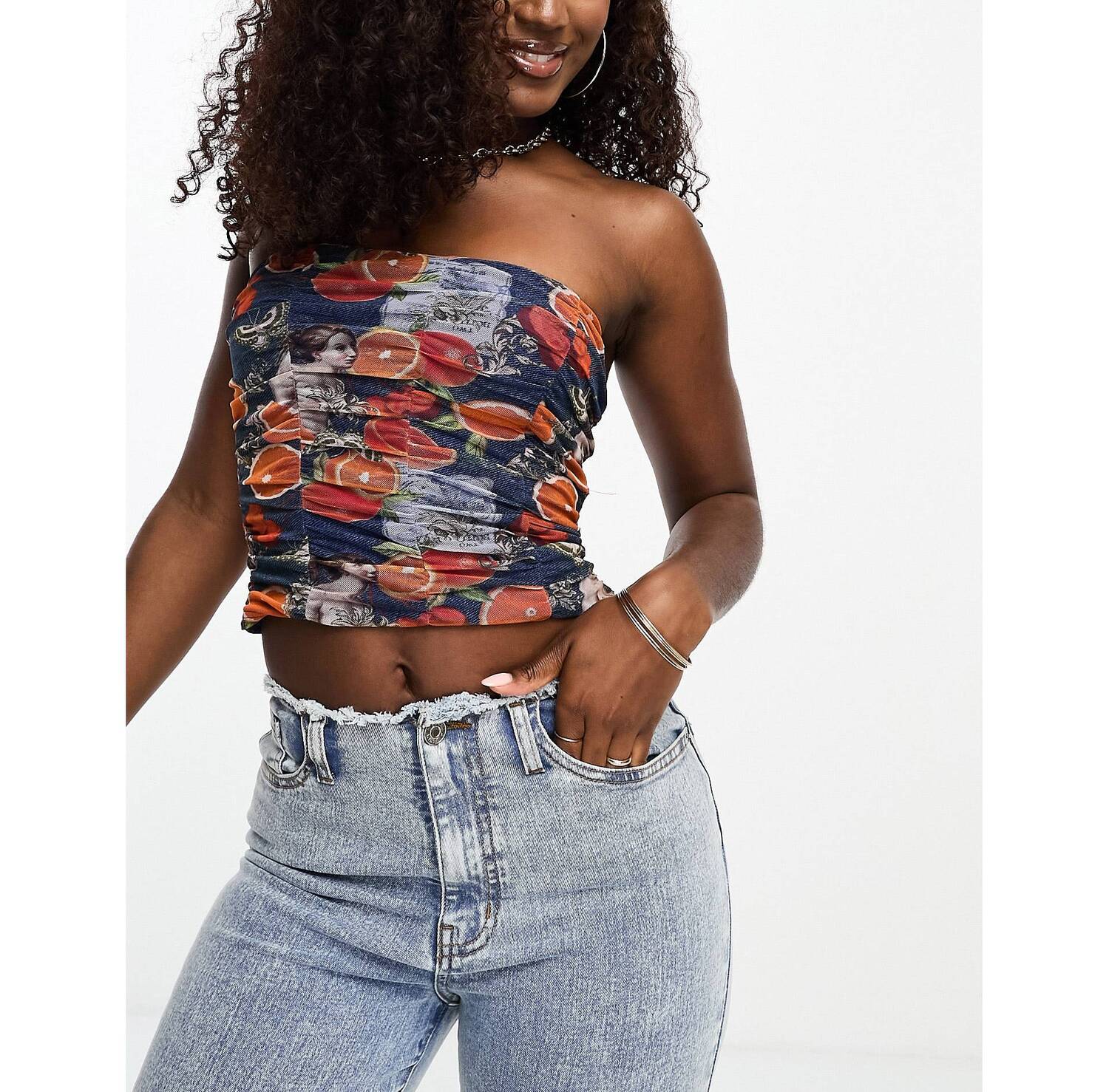 

Сетчатый корсет-бюстье с фруктовым принтом ASOS DESIGN