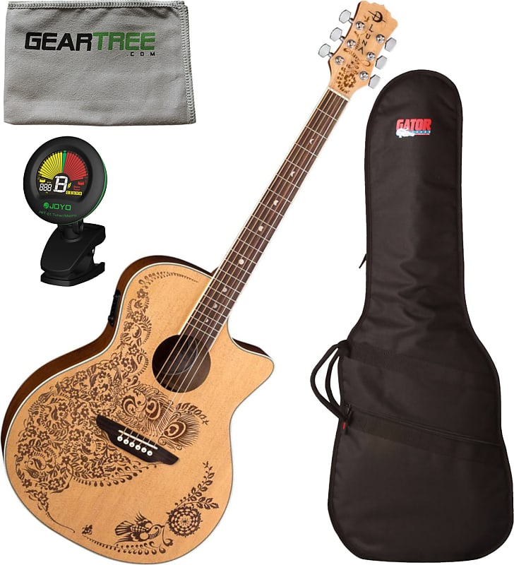 цена Акустическая гитара Luna Henna Oasis Select Spruce Acoustic-Electric Guitar w/ Bag, Cloth, Tuner