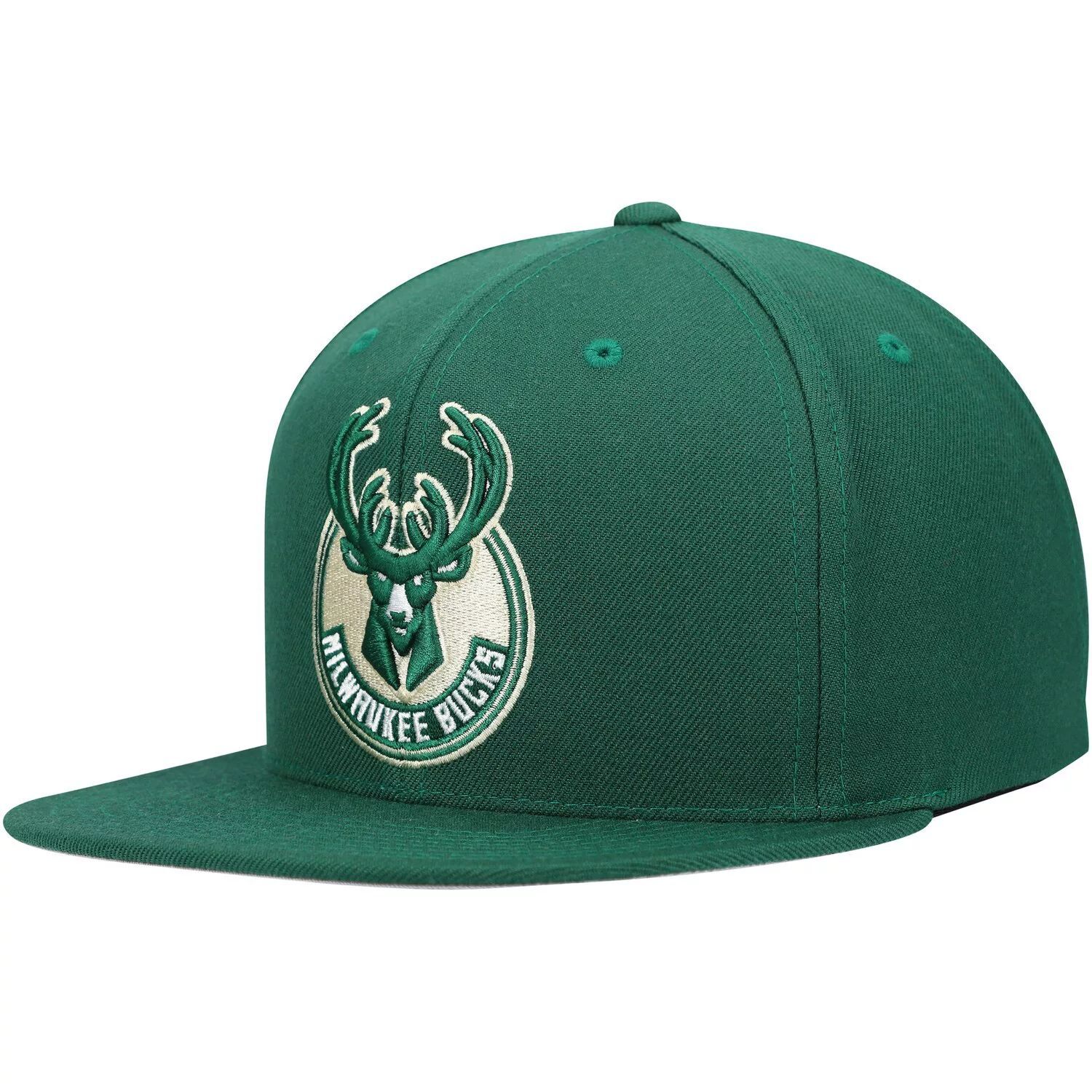 

Мужская кепка Mitchell & Ness Hunter Green Milwaukee Bucks Team Ground Snapback