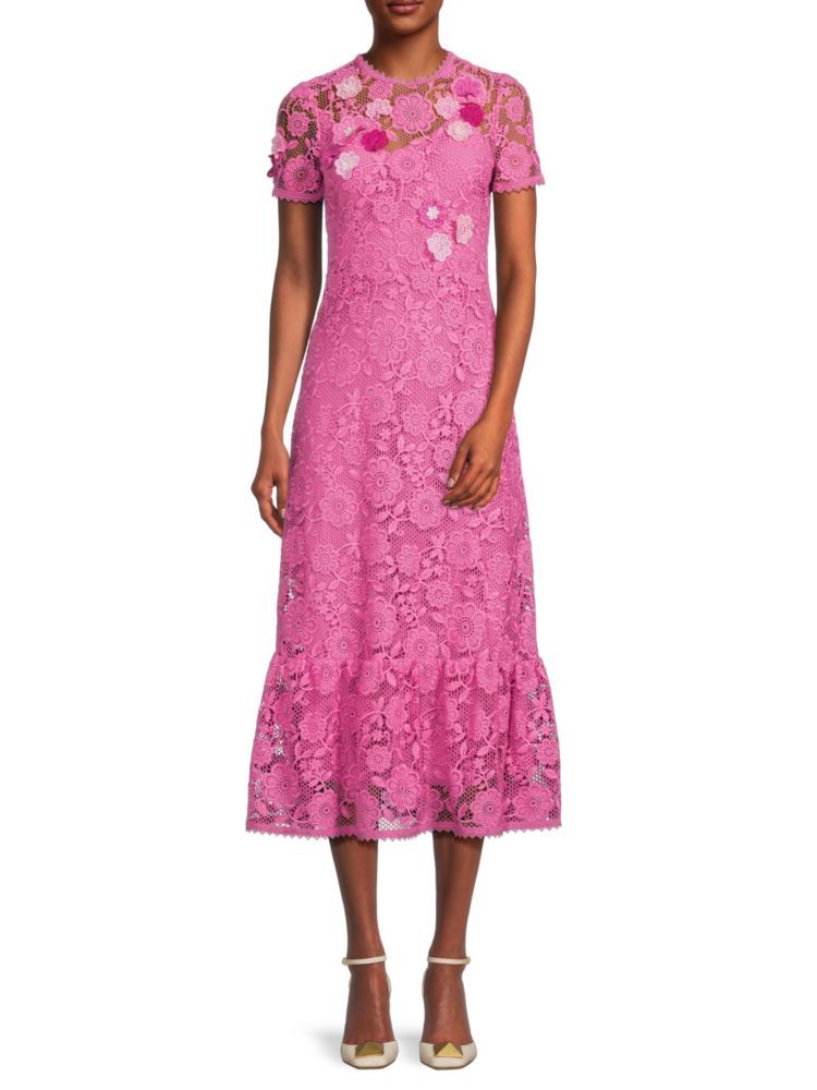 

Кружевное платье миди с цветочным принтом Redvalentino, цвет Fancy Pink