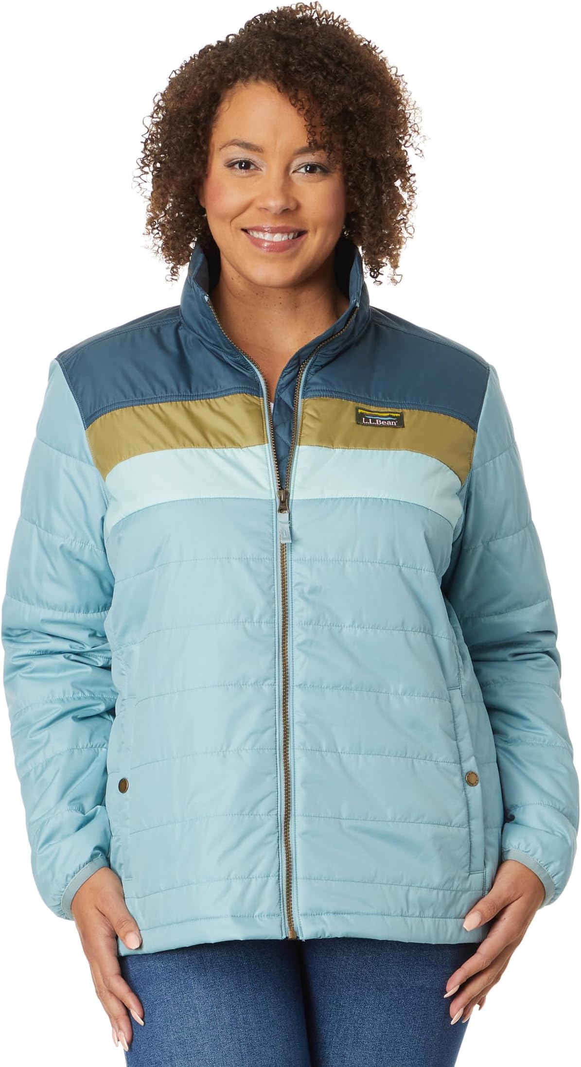 Классическая куртка-пуховик Mountain больших размеров в стиле колор-блок L.L.Bean, цвет Storm Blue/Steel Blue