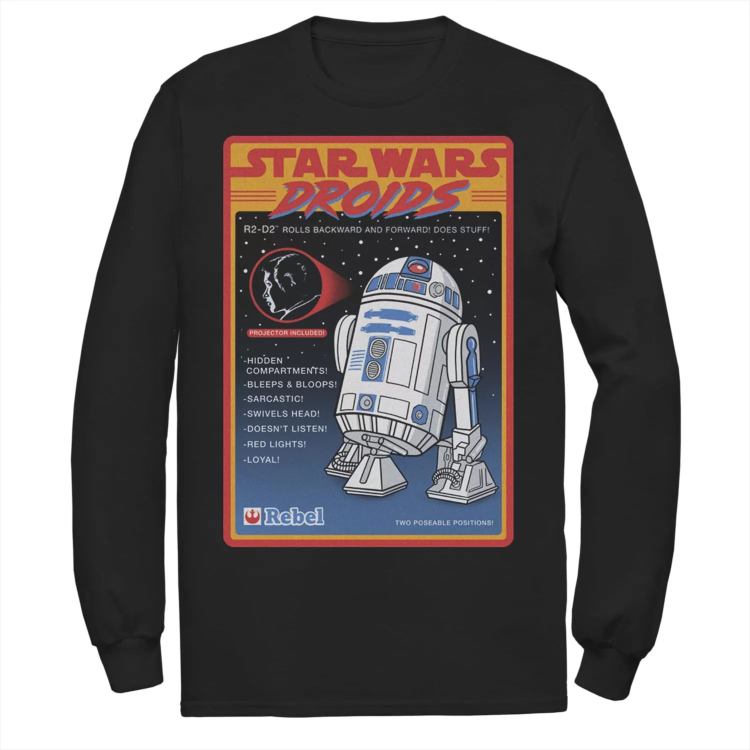 Мужская футболка с изображением «Звездных войн» Droids R2-D2 и рекламным плакатом с длинными рукавами Star Wars