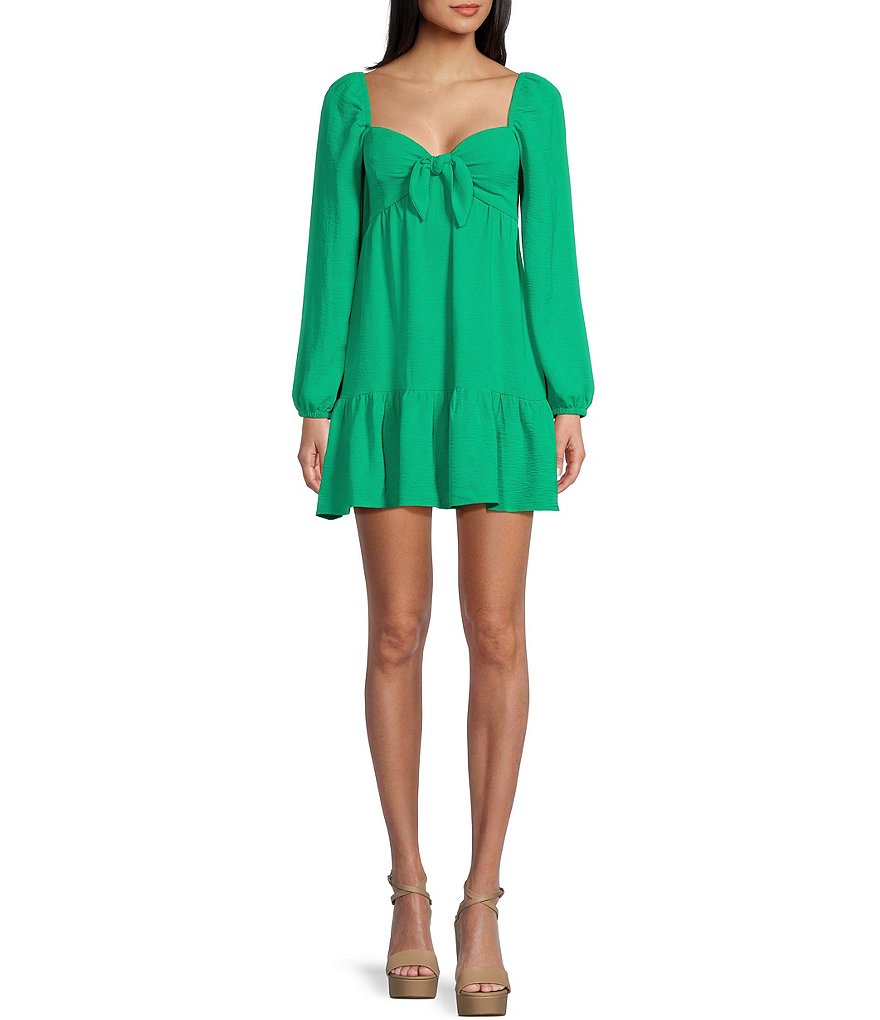 Мини-платье Xtraordinary с длинными рукавами и завязкой спереди и присборенной спиной, зеленый
