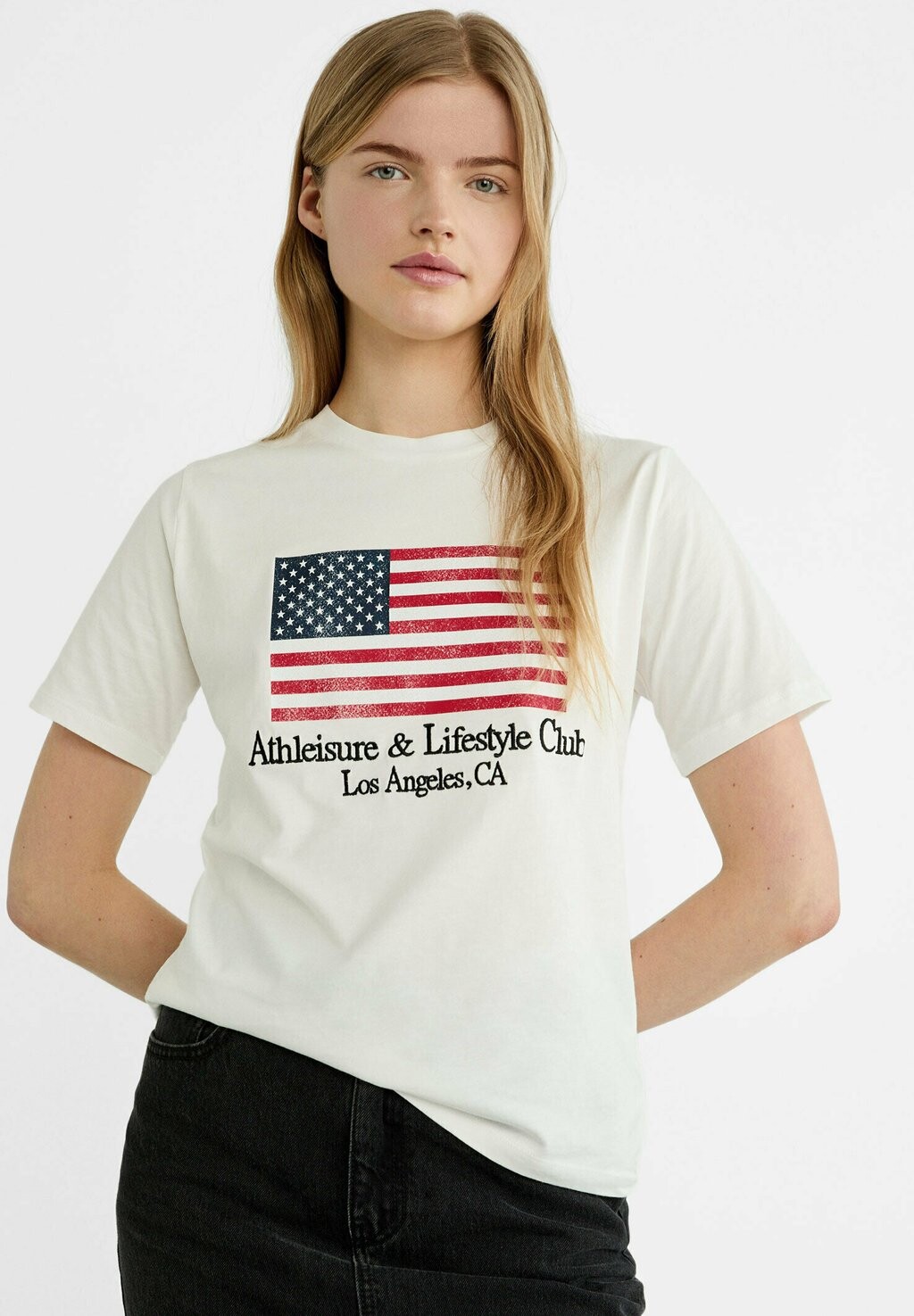 

Футболка с принтом FLAG Stradivarius, цвет white