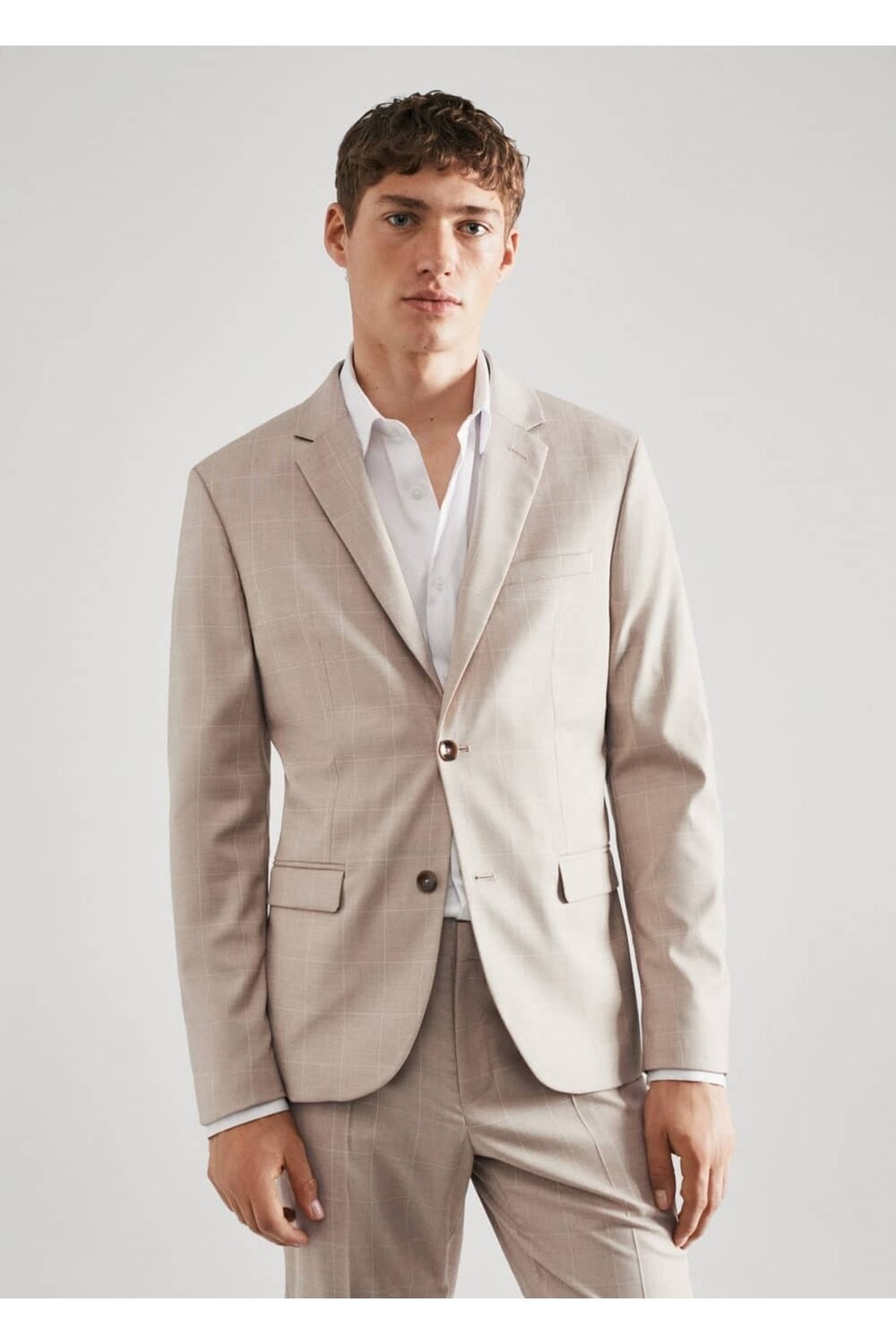 

Пиджак Super Slim Fit в клетку Mango, бежевый