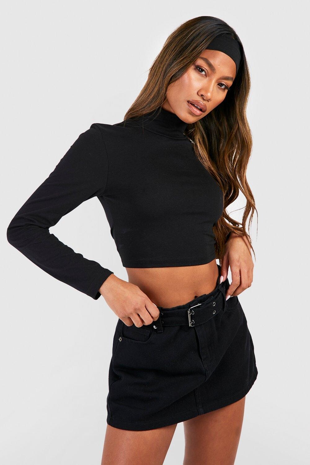 

Укороченный топ с длинными рукавами Boohoo, черный