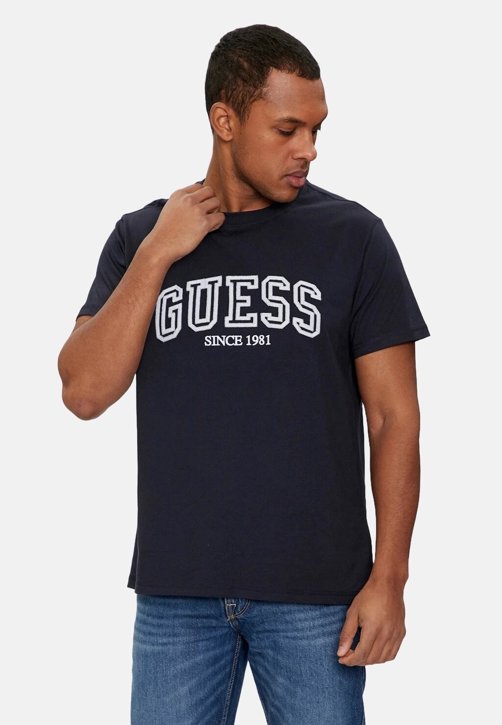 

Футболка с принтом COLLEGE LOGO TEE Guess, темно-синий