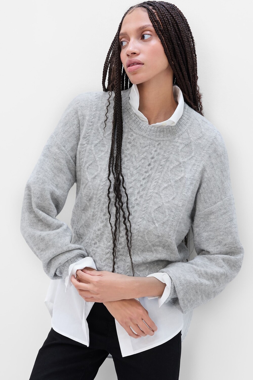 

Свитер косой вязки Forever Cozy Gap, серый