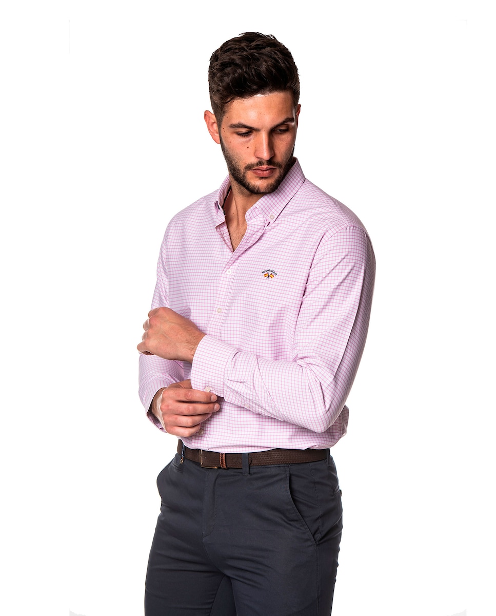 цена Мужская оксфордская рубашка в классическую клетку розового цвета Bandera Collection Spagnolo, розовый
