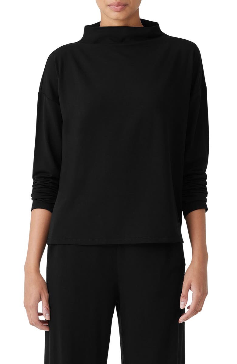 

Топ свободного кроя с длинными рукавами и вырезом-воронкой EILEEN FISHER, черный