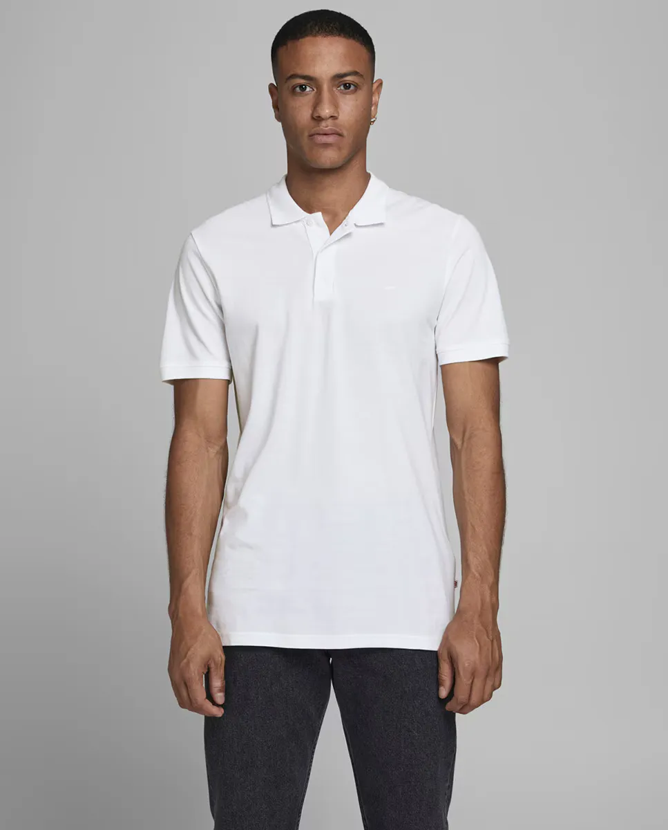 

Мужская узкая белая рубашка-поло с короткими рукавами Jack & Jones, белый