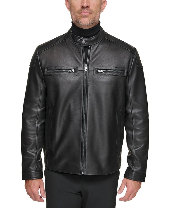 Мужская кожаная куртка из ягненка в стиле гонщика Bantam Racer Marc New York, черный