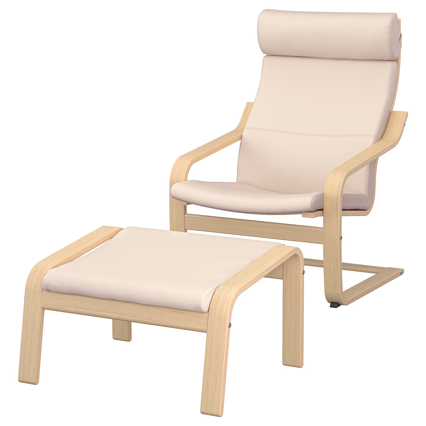 ПОЭНГ Кресло и подставка для ног, дубовый шпон светлый/Глянец натуральный белый POÄNG IKEA