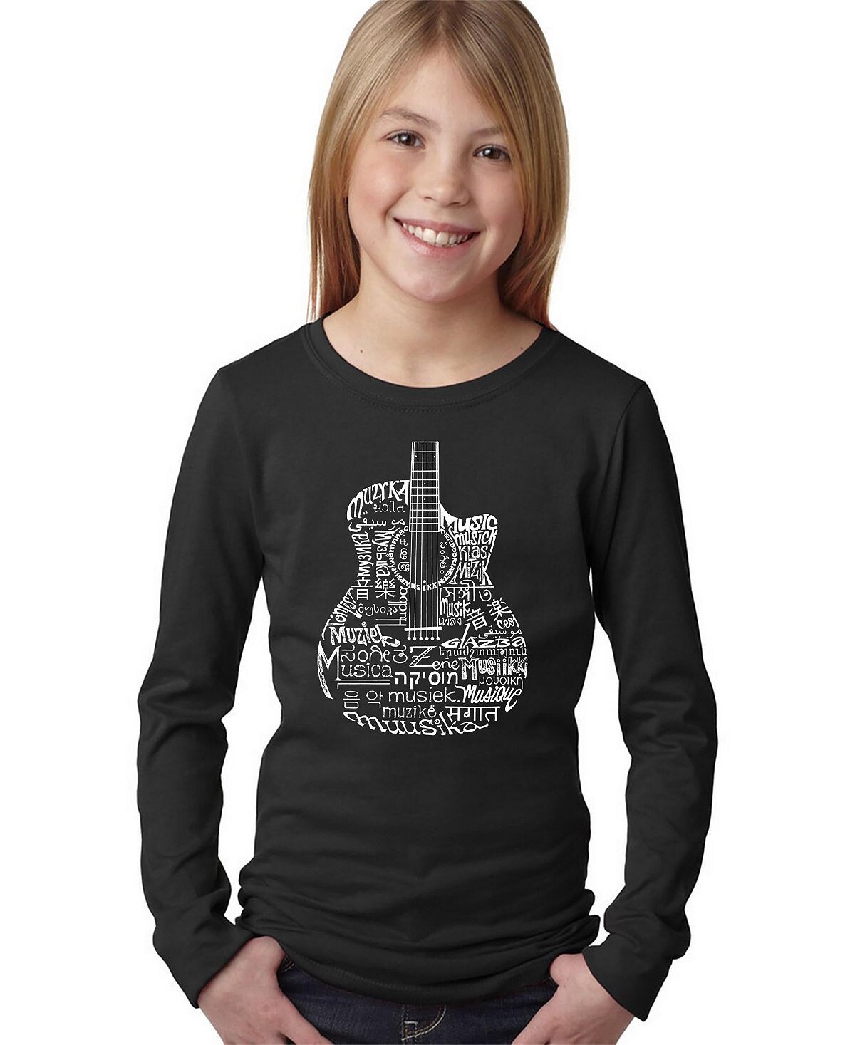 

Футболка с длинным рукавом Big Girl's Word Art - Гитара с языками LA Pop Art