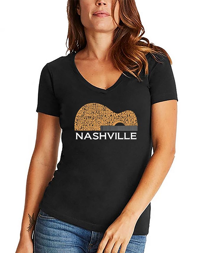 Женская футболка Nashville Guitar Word Art с v-образным вырезом LA Pop Art, черный