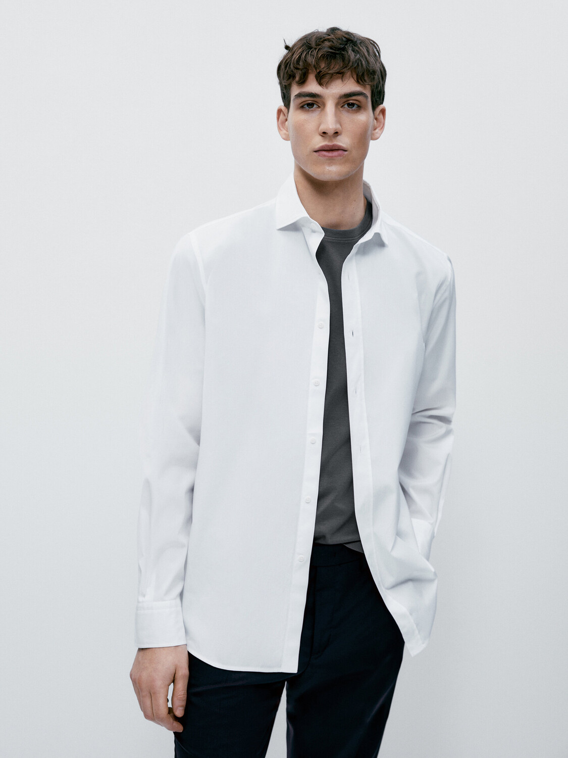 

Рубашка из хлопкового поплин приманного кроя Massimo Dutti, белый