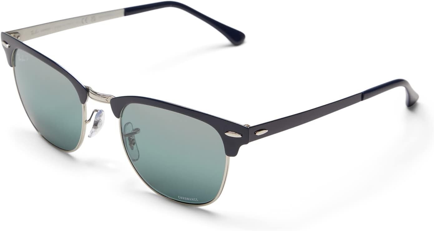 Солнцезащитные очки 51 mm 0RB3716 Clubmaster Metal Ray-Ban, цвет Silver Blue/Dark Blue Mirrored Polarized