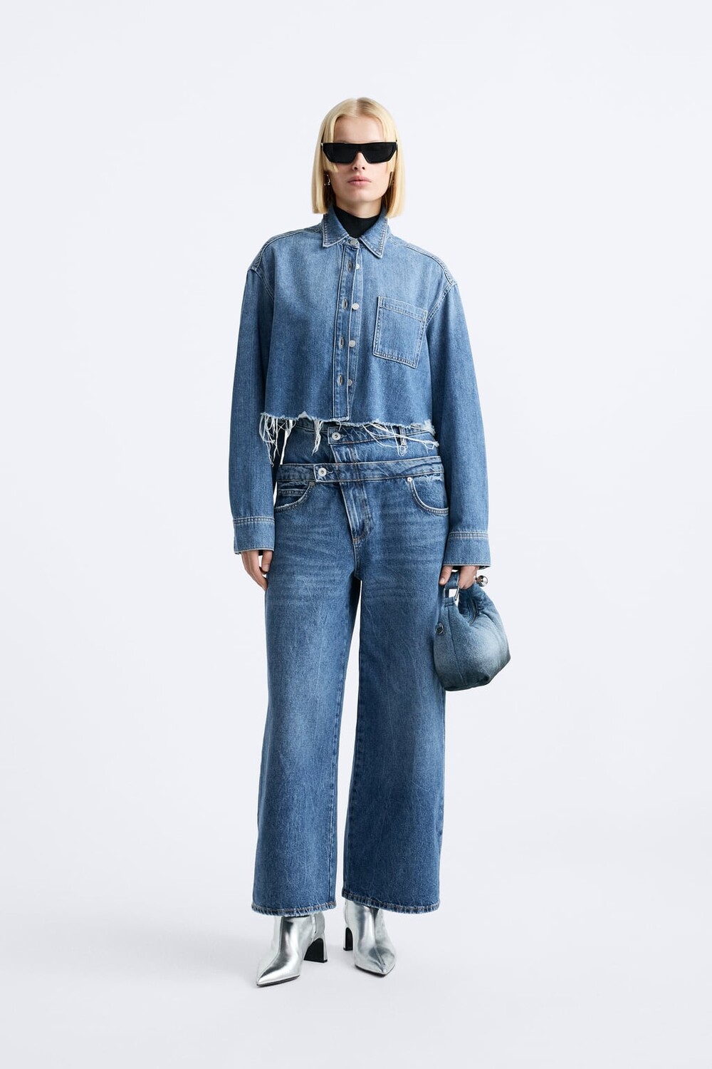 

Укороченная джинсовая рубашка x maison special ZARA, синий