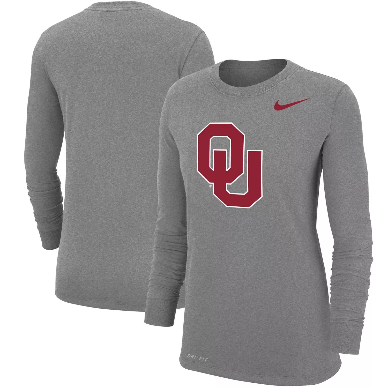 цена Женская серая футболка с длинным рукавом и логотипом Nike Heathered Oklahoma Earlys Nike
