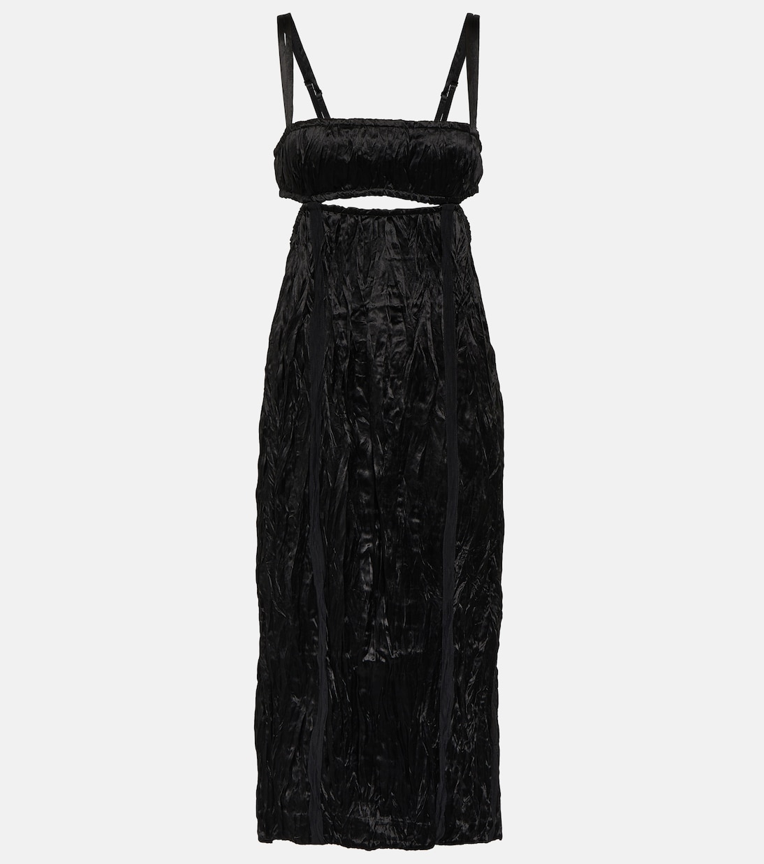 цена Платье миди из жатого атласа с вырезами Acne Studios, черный