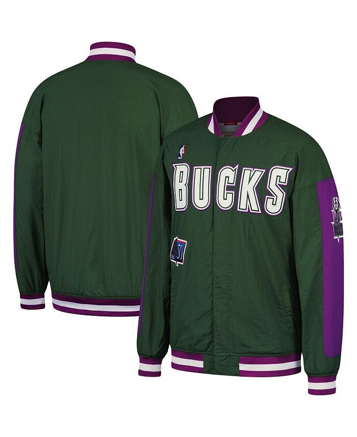 

Мужская зеленая куртка Hunter Milwaukee Bucks из твердой древесины, классическая аутентичная разминочная куртка на кнопках Mitchell & Ness, зеленый
