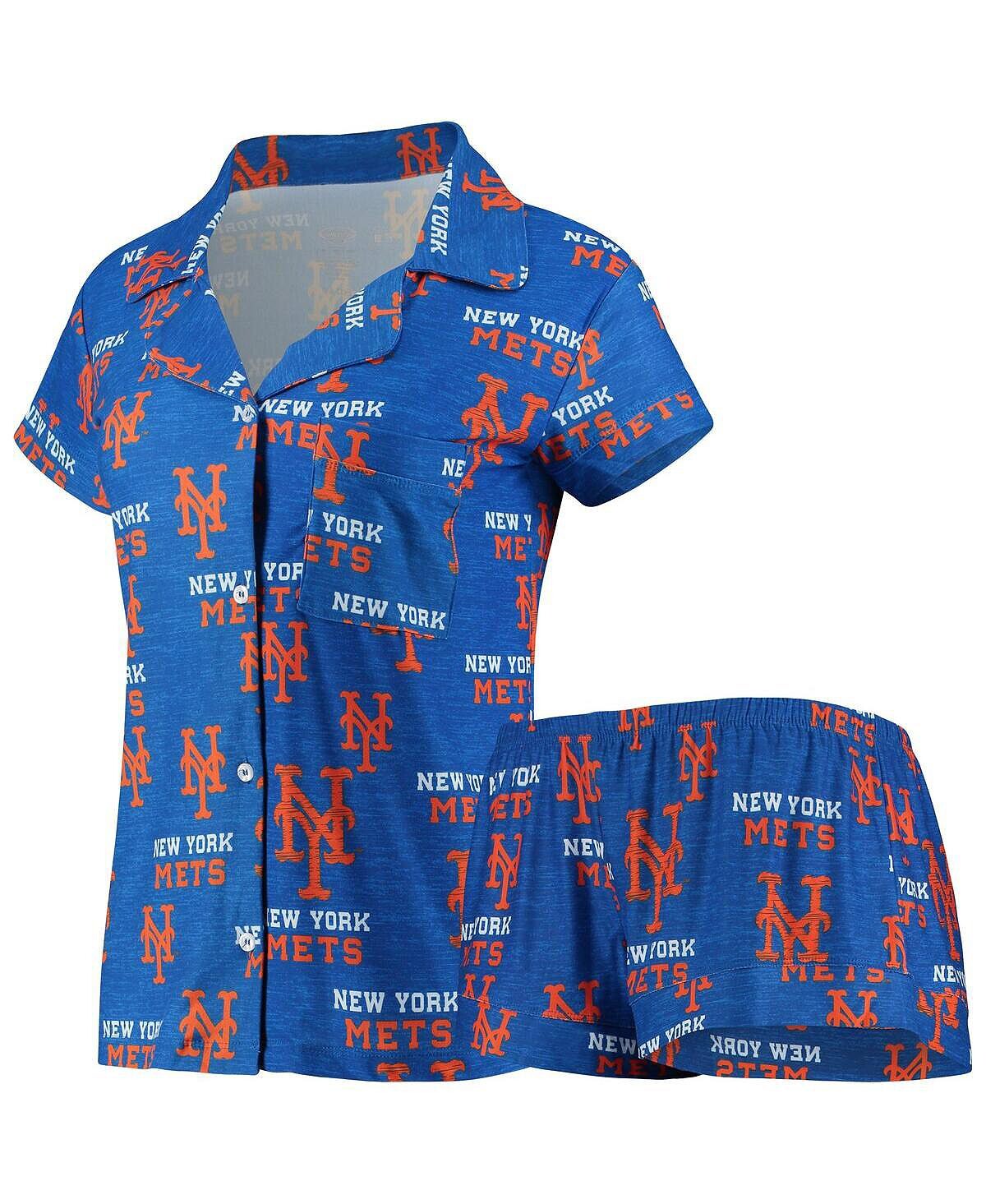 

Женский комплект для сна на пуговицах и шортах с принтом Royal New York Mets Zest Concepts Sport