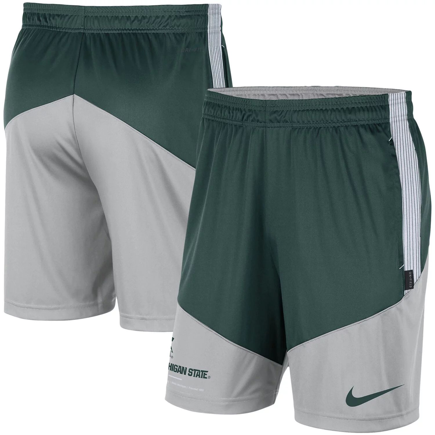Мужские зеленые/серые трикотажные шорты Michigan State Spartans Team Performance Nike
