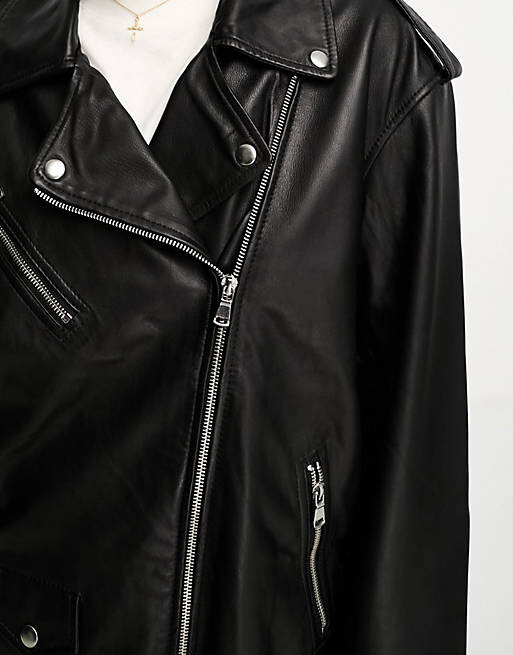 

Черная байкерская куртка премиум-класса из натуральной кожи ASOS DESIGN
