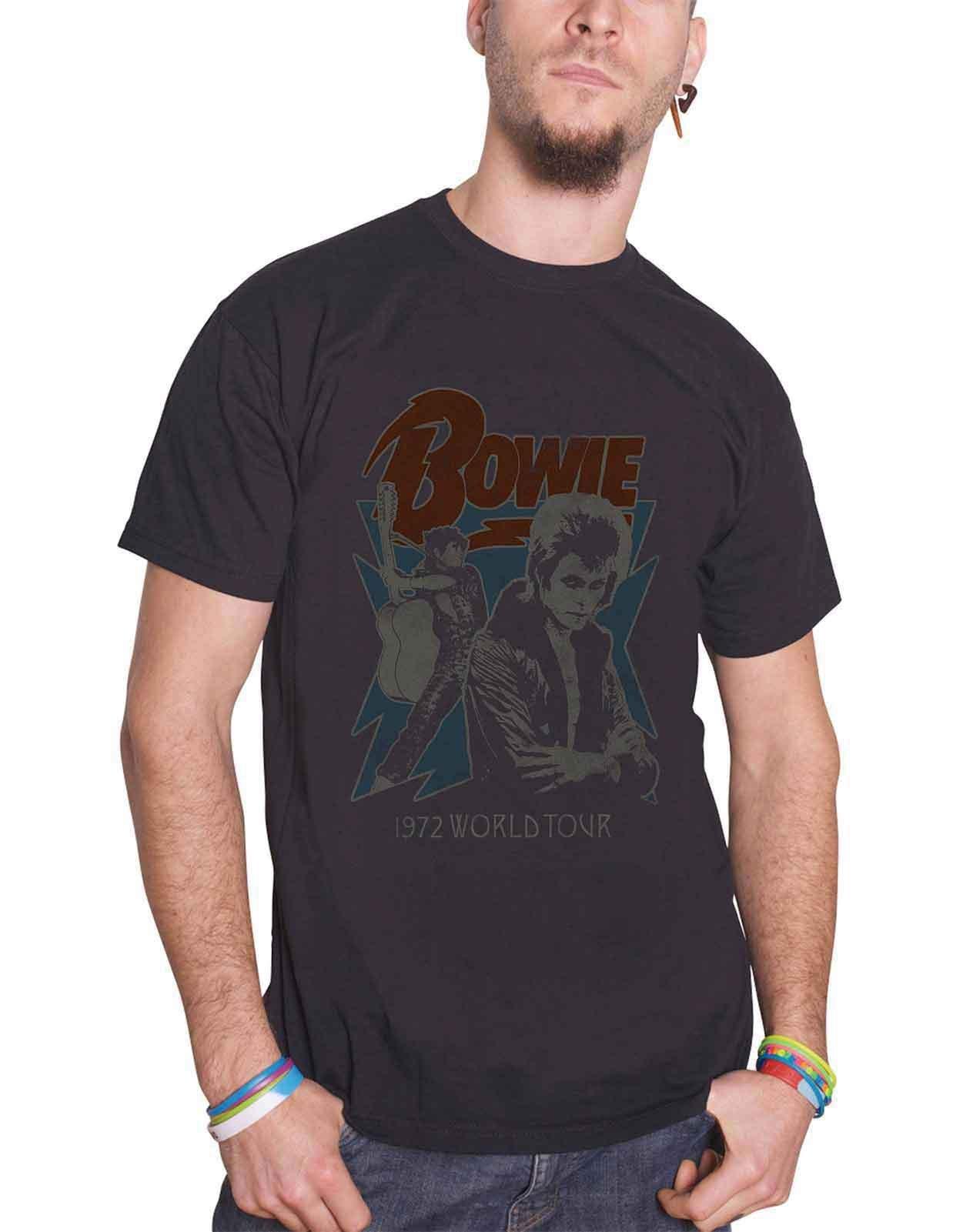 Потертая футболка с плакатом World Tour 1972 года David Bowie, черный шабаева а тачки 2 мировое турне