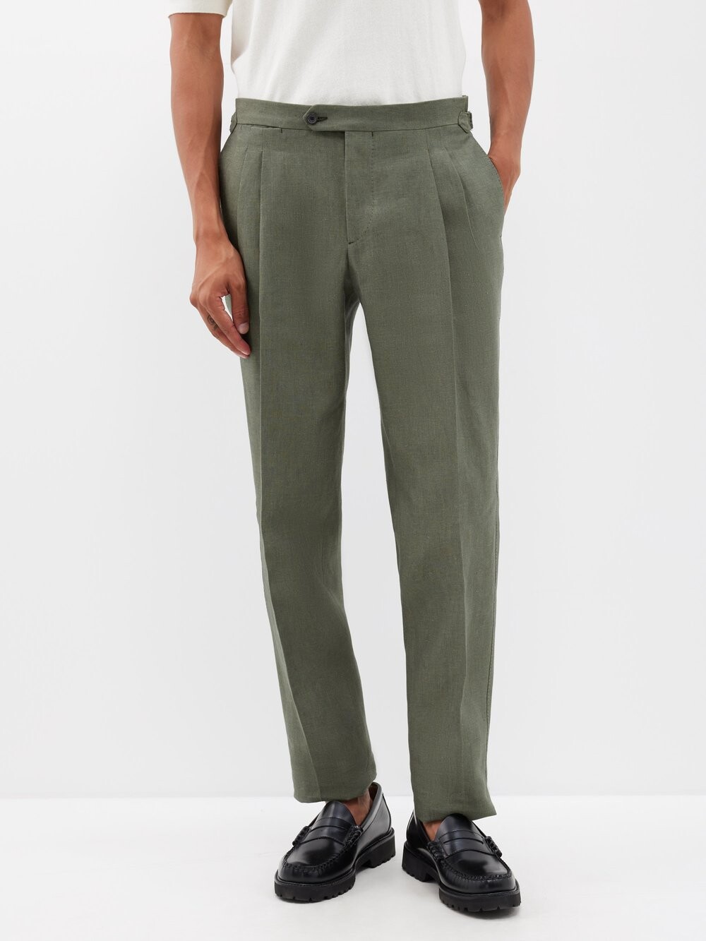 

Льняные брюки с двойными складками Thom Sweeney, зеленый