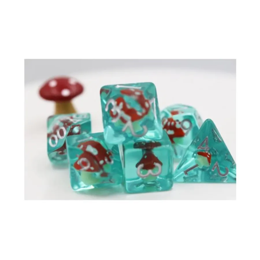 

Набор Poly — усиленный гриб с серебром (7), Dice Sets - Resin/Acrylic - Blue, Green, & Purple (Foam Brain Games)