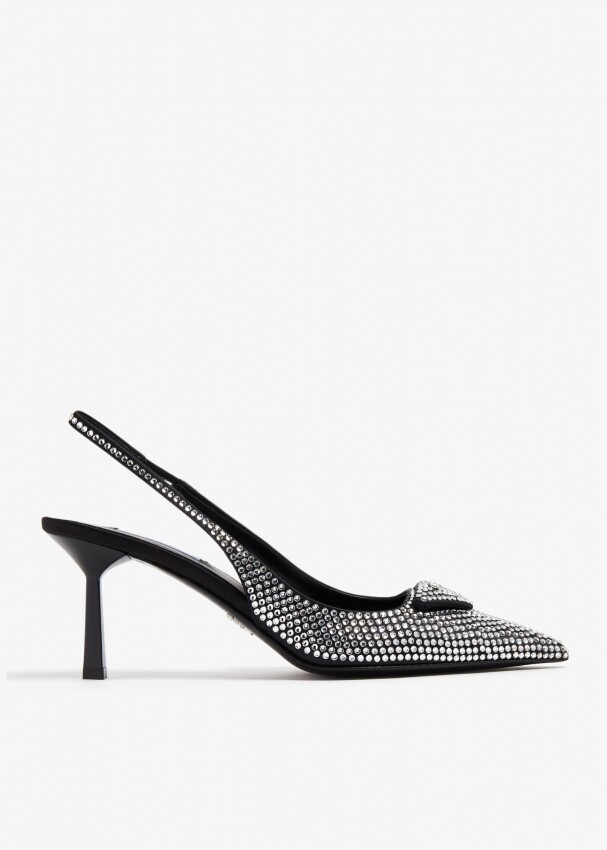 Туфли Prada Crystal Satin Slingback, черный