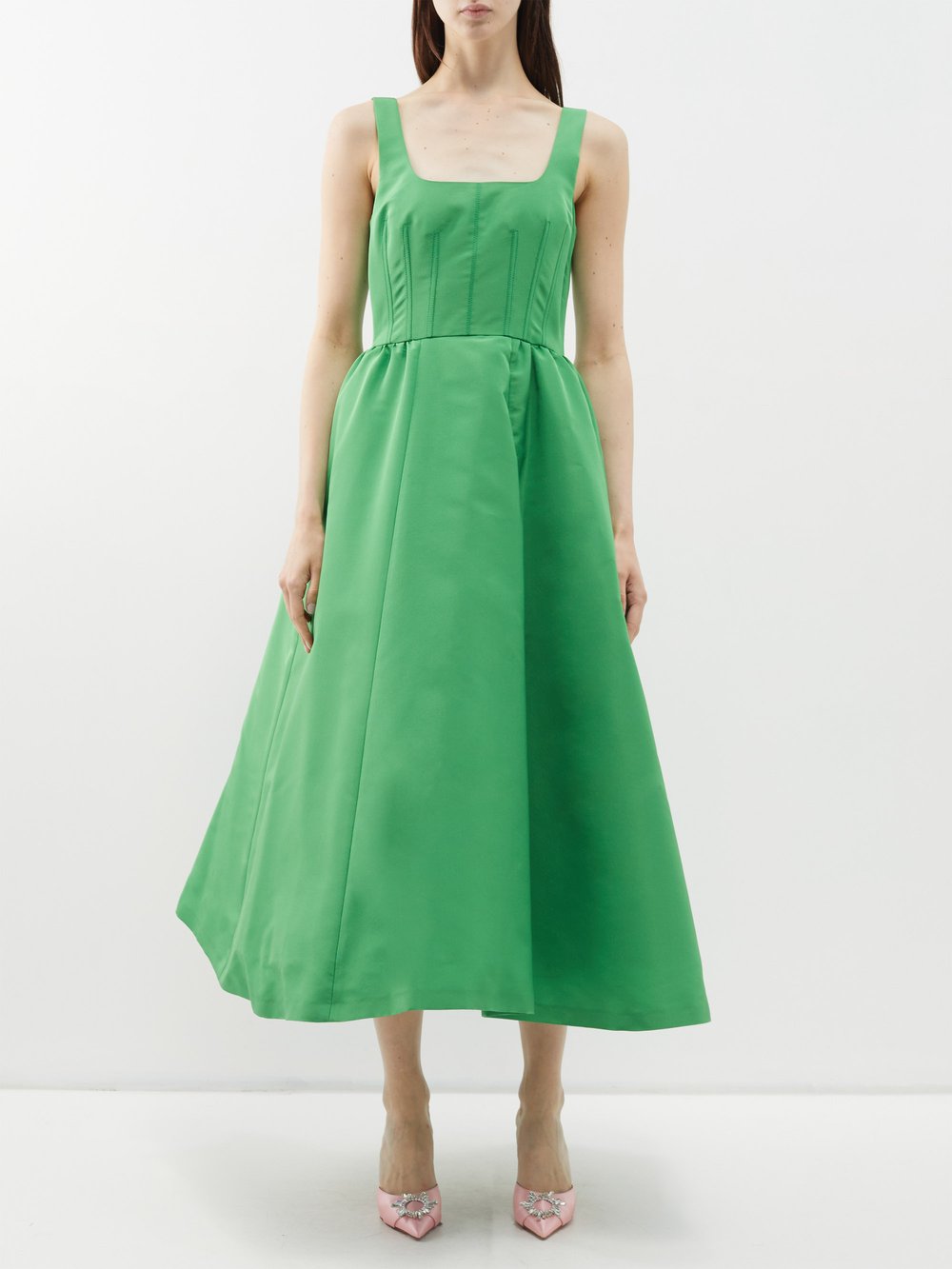 юбка pre woman патти Платье из шелкового фай с квадратным вырезом Carolina Herrera, зеленый