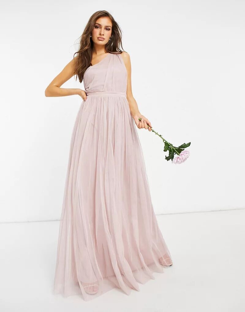 

Розовое платье макси из тюля на одно плечо Anaya With Love Bridesmaid