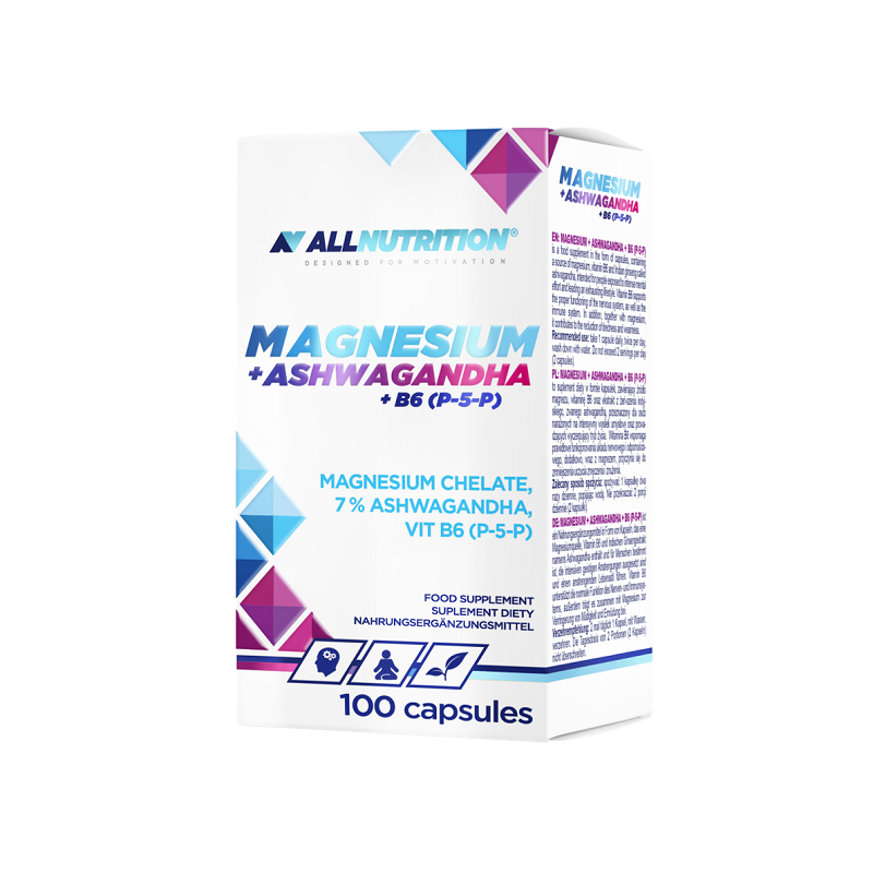 цена Препарат магния Allnutrition Allnutrition Magnesium + Ashwagandha + B6(P-5-P), 100 шт