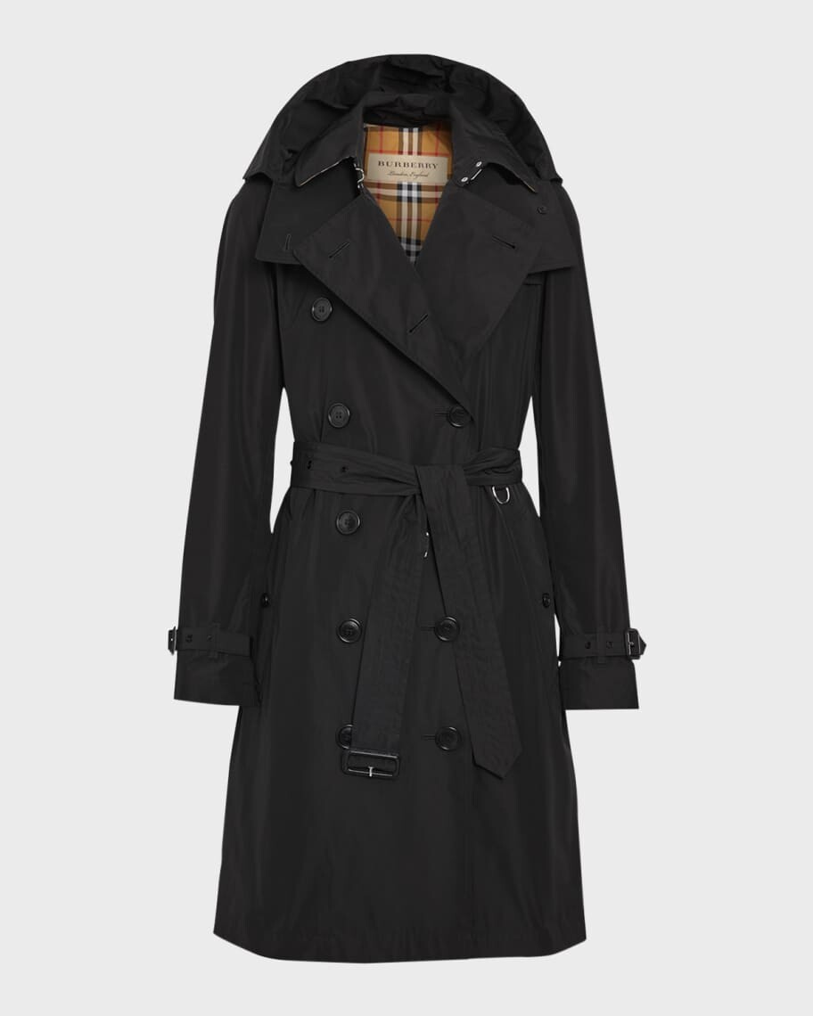 

Двубортный тренч Kensington со съемным капюшоном Burberry, Черный, Двубортный тренч Kensington со съемным капюшоном Burberry