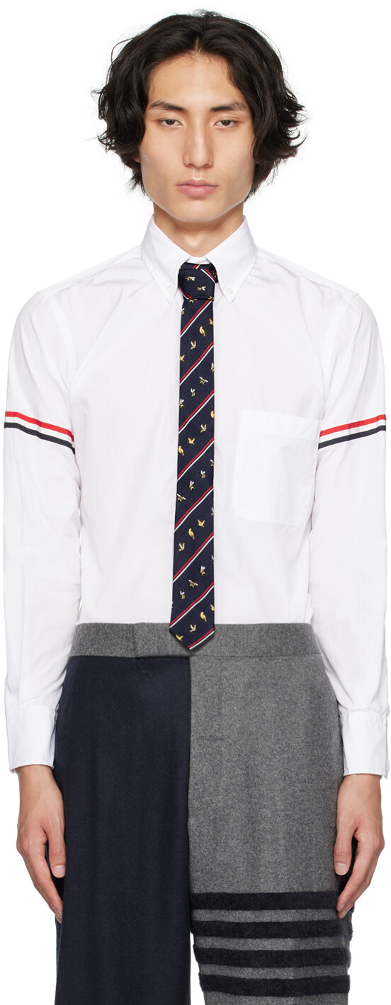 

Белая рубашка в рубчик с повязкой Thom Browne