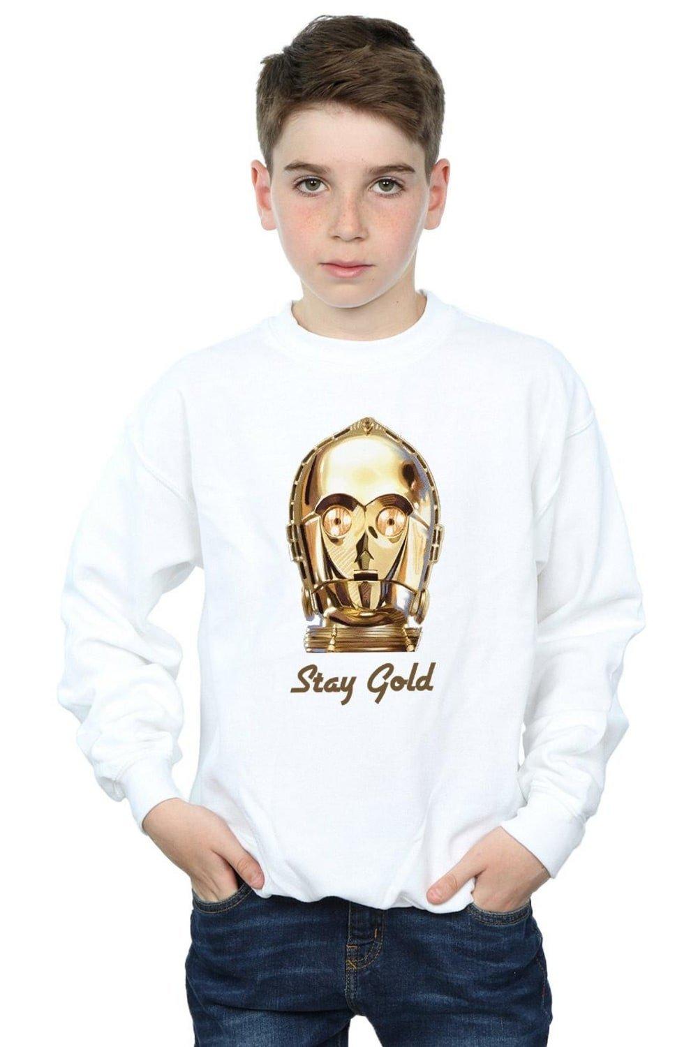Толстовка Stay Gold The Rise Of Skywalker C-3PO Star Wars, белый фигурка bearbrick c 3po the rise of skywalker ver 1000% золотой