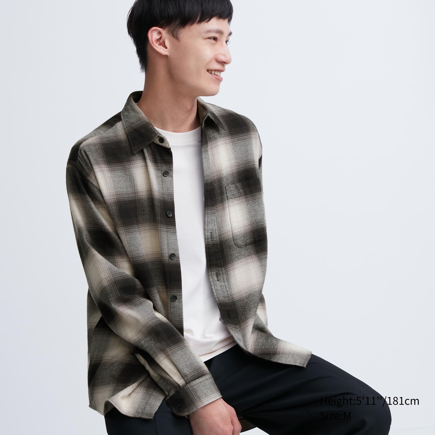 

Рубашка UNIQLO фланелевая стандартного кроя, черный