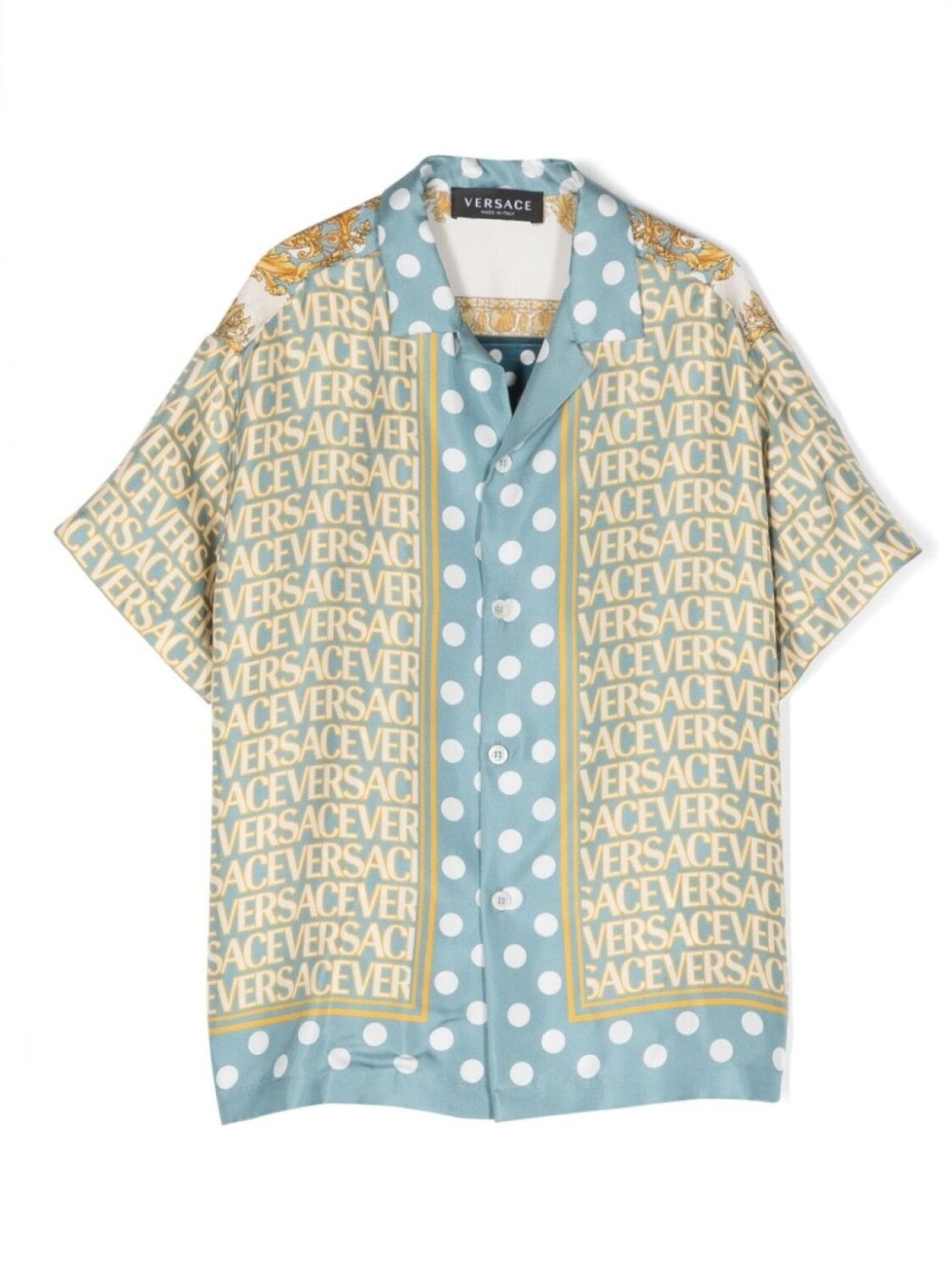 Шелковая рубашка Versace Allover Versace Kids, синий